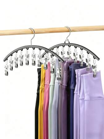 Set de 3 pinzas metálicas multifuncionales: 10 pinzas, adecuadas para colgar leggings, medias, calcetines, etc. - Solución de almacenamiento que ahorra espacio, color negro