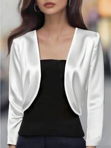 女士休闲商务办公短款开衫外套，时尚优雅修身纯色轻薄外套，适合所有季节 白色 春季 - 白色 - 查看 2