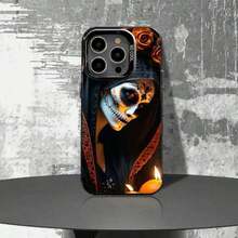 Funda de Teléfono de Chica Calavera Catrina Mexicana para 17,16,15,14,13,12,11,Pro,Max,Plus,E Cubierta Negra Mate a Prueba de Golpes - Z1 - Ver 5