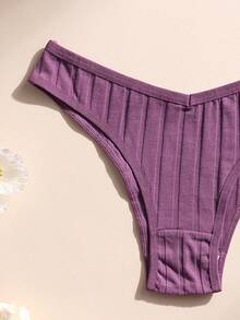 3 piezas de bragas de bikini sin costuras y de tiro bajo sexy para mujeres, de algodón acanalado suave y transpirable - ropa interior cómoda, para uso diario y lencería deportiva - Multicolor - Ver 6