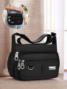 Functional Oxford Shoulder Bag For Women Solid Color Crossbody Bag With Multi-Pocket And Adjustable Strap  Medium Bags For Shopping And Christmas Presents - 黑色 - 查看 1