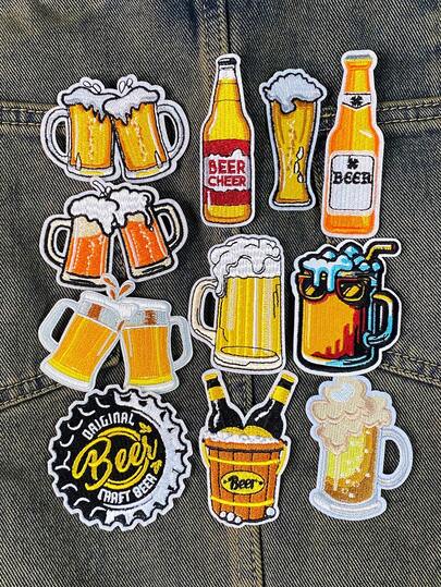 1 Set Of 3/6pcs Funny Beer Embroidery Patches Fashion Cartoon Cheers Beer Glass Decorative Accessory Cloth Stickers DIY Clothing Iron On Patches Sew Badge Applique Suitable For Backpacks, Jeans, Jackets, T-Shirts, Hats, Dresses, Etc