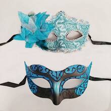 2pcs Lace Couple Masks, Masquerade Ball Masks, Bridal Costume Eye Masks, Venetian Party Masks, Suitable For Valentine's Day, Christmas, New Year Party, Costume Party (Includes Artificial Feathers) - Multicolor - View 4