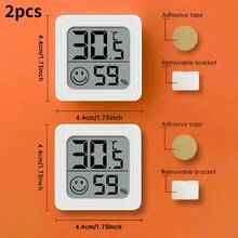 2pcs Mini Compact Digital Thermometer Hygrometer, High Precision Humidity Monitor With LCD Display, Battery Powered Indoor Outdoor Temperature Humidity Meter For Home, Teenager Room, Garden, Car