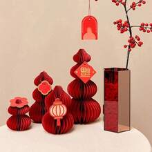 1/2/4/6pcs Red Foldable Paper Honeycomb Lanterns Decor, Lucky Bag Spring Festival Figurine Hanging Ornaments, Traditional Chinese New Year Celebration Decorations, Non-Electric Lunar New Year Lanterns, Wedding Lanterns, Wall Hanging, Holiday Party Room Decor, Chinese New Year Gifts - Multicolor - View 8