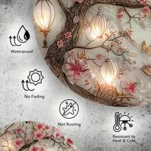 Tranh treo tường bằng nhôm cổ điển 8x8 inch với hoa anh đào và đèn lồng cảnh đêm, chống thấm nước và gỉ sét, thích hợp cho gia đình, quán cà phê, trang trí sân vườn, sử dụng trong nhà/ngoài trời, trang trí phòng, có lỗ ngẫu nhiên ở trên/dưới/trái/phải - Nhiều màu - Xem 12