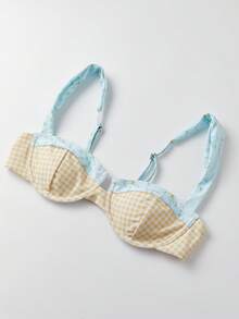 Womens Plaid Bikini Swimsuits Sleeveless Bra Tops With Thong 2 Pcs Set Stylish Bikini Bathing Suit - 黃色 - 查看 2