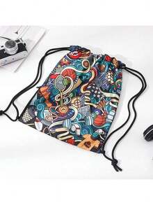 Kappa K0AZ8GX01 Lightweight Reversible Bag, Two-Tone Flip Design, Wear-Resistant And Water-Repellent Coating, Easy-Folding Storage, Suitable For Various Scenarios Such As Sports And Commute, Black/Colorful Graffiti - Black/Colorful Graffiti - View 4