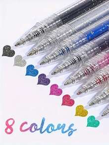 8pcs Glitter Ballpoint Pen Set 8pcs 12pcs Shiny Ink For Writing Drawing Decoration Plastic Medium 1mm Ideal Journals Scrapbooks Art Projects Sparkling Silver Glow Liquid Sand Color Change Gel Highlighter - 8 chiếc màu - Xem 6