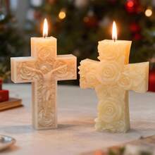 1pc European Rose Cross Shaped Candle Silicone Mold, DIY Soap Mold, Wax Melt Tart Mold, Easter Decoration & Handmade Gift - White - View 6