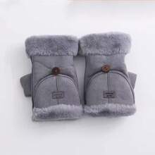 Winter Fingerless Gloves Insulated Warm Convertible Mittens Flip Half Finger Cover Women (Khaki), Khaki - 卡其色 - 查看 3