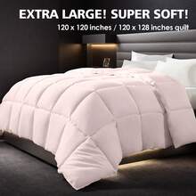 Yun Do White Goose Down Alternative Fiber Hotel Comforter Full Size - Four Seasons Fluffy Hotel Series Duvet, Medium Warmth Comforter For King Bed, 90" X 90", 120" X 120", 128" X 120",Alaskan King Comforter(120*120in) (White/Pink) - Hồng - Xem 9