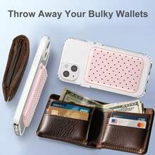 Magnetic Wallet Compatible With IPhone 17 Pro Max, 16, 15, 14, 13, 12 Series. Features Cute Polka Dot And Colorful Star Patterns In Pink Leather Material. Holds 1-3 Cards. Designed For Women And Teens, Making It An Ideal Christmas Gift. - 粉色 - 查看 5