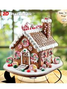 Klassische 2D flache Lebkuchenhaus Statue aus Acryl - Tischdekor Weihnachtsschild und Plakette, vielseitige Boho-Stil Tischdekoration, ideales Weihnachtsgeschenk, Text auf Englisch, ohne Strom