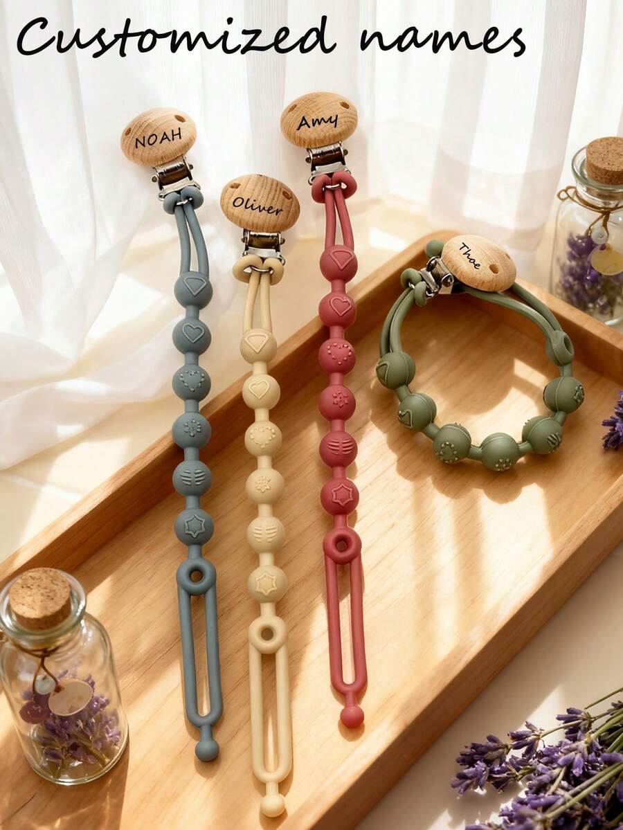 Personalized Name Pacifier Clip, Silicone Teething Toy Anti-Lost Chain, Convenient Portable Baby Shower Gift - Multicolor - View 1