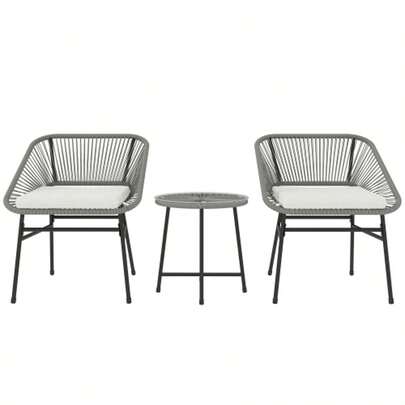Outsunny Poly Rattan Garden Furniture Set, 3 Piece Set With 2 Chairs, Side Table And Cushions, For Patio And Balcony, Dark Grey.