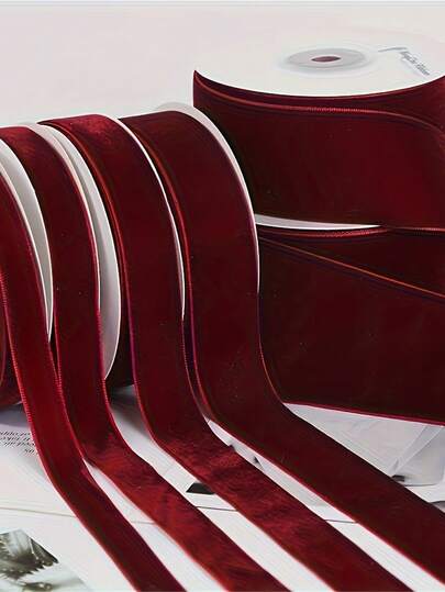 Cinta de terciopelo burdeos de un solo lado elegante y lujosa, cinta de regalo burdeos, cinta decorativa para lazos de cajas de regalo del Día de San Valentín, cinta hecha a mano para manualidades, decoración del hogar, decoración de bodas y fiestas, adecuada para Navidad, bodas, cumpleaños y Día de San Valentín.