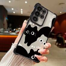 1 pieza Funda de teléfono protectora con diseño minimalista de gato, airbag anti-caída/transparente reforzada de TPU, apta para teléfonos Android, Galaxy, SAM/Honor/Note13pro/S23 Ultra/S24 Ultra/S25/A56, versión internacional, no la versión nacional - Negro - Ver 5