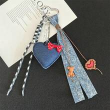 1pc Denim Style Heart & Star Woven Lanyard Keychain, Ins Style Bag Charm - Multicolor - View 8
