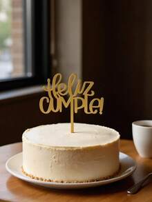 1/3/5pcs Spanish Style Acrylic Birthday Cake (With Nameplate), Happy Birthday PMMA Cake Topper, Cake Decor, Baking Decor, Baking Supplies, Kitchen Supplies, Suitable For Halloween, Christmas Party And Celebration Decoration - Gold - View 3