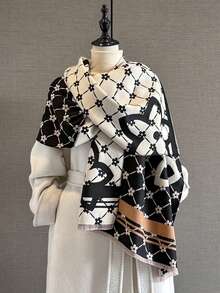 1pc Elegant Floral Pattern Jacquard Faux Cashmere Warm Scarf/Wrap, Fashion Versatile Air Conditioning Shawl For Women, Suitable For Daily Matching And Decoration, Autumn/Winter