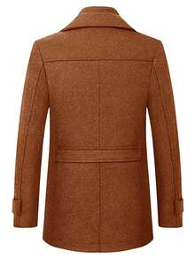 Mens Wool Pea Coat Winter Warm Long Sleeve Solid Color Jacket Button Down Overcoat - Reddish Brown - View 6