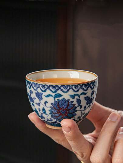 1/2/4/6 كوب شاي سيراميك أزرق مزهر، أكواب منزلية عتيقة، أكواب شاي للضيوف، أكواب طقوس الشاي، أكواب شاي سوداء، أكواب تذوق الشاي، أكواب قهوة عربية، أكواب إسبريسو، كؤوس مياه، أكواب هدايا