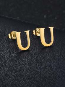 MONALLY 1对18K镀金A-Z字母耳钉，不锈钢材质，低过敏性，优雅日常佩戴饰品，完美礼物 - 耳環 - 查看 31