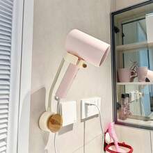 360°旋转可调节高度浴室吹风机架，壁挂式吹风机收纳架，解放双手，无需钻孔，不会损坏墙面