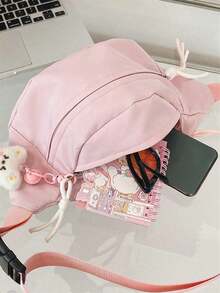 Cute Solid Color Student Street Women's Crossbody Bag For Summer, Multifunctional Waist Bag With Teddy Bear Decoration, Casual Mobile Coin Shoulder Bag, Outdoor Travel Large Capacity Sports Crossbody Bag, Fashionable Daily Commuting Waist Bag For Holiday Gifts , Pink , Cute - Pink - View 7