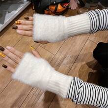 1 Pair Women's Fingerless Fuzzy Gloves, Princess Style, Warm For Autumn/Winter, Touch Screen Friendly