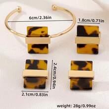 4件套几何亚克力豹纹时尚首饰套装 - 金色 - 查看 2