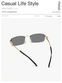 1 PC Men's Vintage Retro Rectangle Rimless Fashion Glasses Protection Copper Temples For Party - Multicolor - View 5