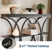 Mesas de Consola estrechas de 39 Pulgadas para Entrada, Mesa de sofá Industrial de 3 Niveles con Base Redonda de Metal y estantes de Almacenamiento para Sala de Estar, Pasillo, vestíbulo - Negro - Ver 4