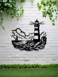 1pc Decorative Nautical Lighthouse Iron Wall Sculpture - Outdoor Seaside Villa Wall Decor, Iron Lighthouse Bathroom Decor, Indoor/Outdoor Hanging Decoration, Elegant Home Patio Balcony Decor, Housewarming Gift