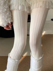 1pc Women's Casual Versatile White Textured Leggings, High Stretch, Retro Pattern Tights, Suitable For Spring And Autumn - White - View 10