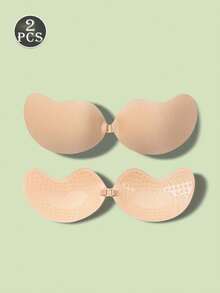 1/2件装加大码硅胶隐形聚拢文胸 - 无肩带露背隐形文胸，前扣式，可重复使用，透气