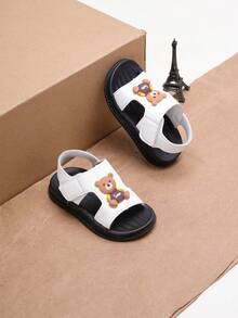 1 Pair Kids Popular Cartoon Hook And Loop Soft Bottom Non-Slip Sandals, Fashion For Little Boys And Girls - White - View 1