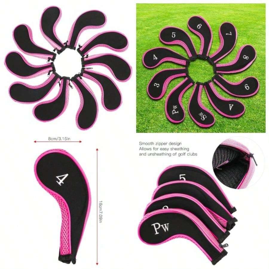 10pcs Club Cover, Neoprene Waterproof Club Iron Covers Putter Set Protector Case Accessory - Rosado - Ver 1