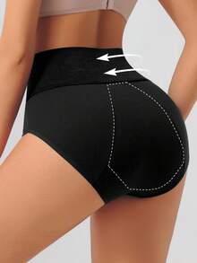 3pcs Plus Size Women High Waist Leak-Proof Menstrual Period Panties, Soft Comfortable Basic Solid Color Triangle Briefs - Black - View 2