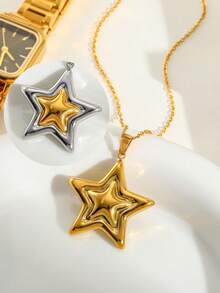 1 件时尚简约高端 INS 风格不锈钢 18K 星星项链，适合男女，日常佩戴或送礼