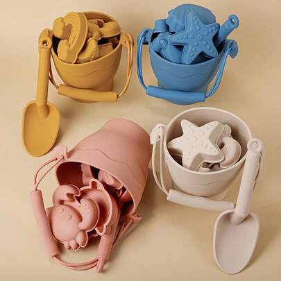 8pcs Silicone Beach Toy Set, Convenient Travel Beach Kit Including Silicone Bucket, Shovel, 6 Sand Molds, Beach Bag, Beach Toys, Summer Outdoor Kids Gift, Beach Toys, Beach, Camping, Pink, Kids Gardening, Beach Toys