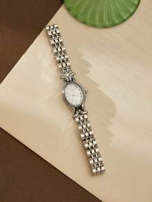XIVIYA 1pc Women's Elegant Oval Glitter Dial Waterproof Wrist Watch, Golden Color, High-Quality Gift - 銀色 - 查看 4