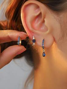 Set de 6 piezas de pendientes de aro con gota geométrica de cobre y circonita al estilo europeo, joyería elegante como regalo, adecuado para uso diario, festivales, fiestas y citas de mujeres