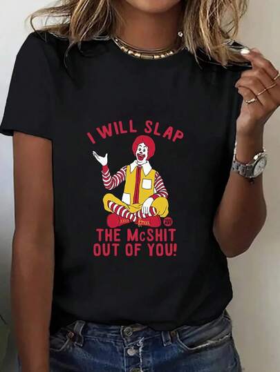 Women'S Short Sleeved T-Shirt, Loose Short T-Shirt, Summer Korean Version, Middle-Aged, Stylish, Age Reducing, Half Sleeved, Women'S Versatile, Black, Plus, Plus Round Neck Top, Printed, Casual And Fashionable  Printed T-Shirt