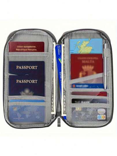 1pc High-Quality Travel Passport Holder - With Zipper, ID And Credit Card Slots, And Phone Pocket - Black & White Mesh Storage Bag, Portable Foldable Silicone Storage Bag | Essential Travel Document Organizer | Fashionable Design, Suitable For All Seasons: Spring, Summer, Autumn, Winter Travel, Ideal For Family Vacation Passport Wallet