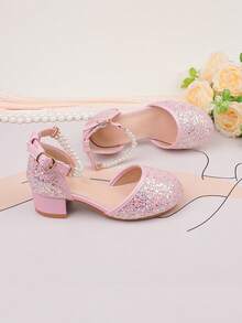 Zapatos de niña de las flores para boda, fiesta, vacaciones, adecuados para niñas pequeñas, niñas pequeñas y niñas grandes, zapatos de vestir clásicos y cómodos de color rosa con perlas, para ocasiones formales, recitales, ballet, zapatos de princesa con brillo - Rosa - Ver 9