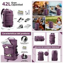 Maleta Deportiva Hombre Mujer, 42L Gran Capacidad Bolsa Impermeable de Deporte Gym con Compartimento para Zapatos, Bolsas de Viaje con Diseo de Separacin Hmedo y, Regalos UnisexPrpura - Púrpura - Ver 1