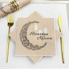 80/40/20片装，13*13英寸斋月主题一次性餐巾纸，印有“Ramadan Kareem”字样，精美月亮雕刻和悬挂灯笼图案设计，适用于开斋节庆祝活动、宴会、家庭聚会、朋友聚餐和斋月用餐期间的餐厅装饰。 - 香檳色 - 查看 10