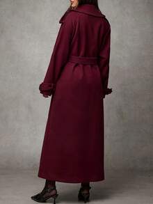 New Women's Elegant Double-Breasted Lapel Casual Street Style Coat For Commuting, Business, Dating, And Parties, Burgundy, Suitable For Autumn And Winter. - Màu Đỏ Sâu - Xem 2